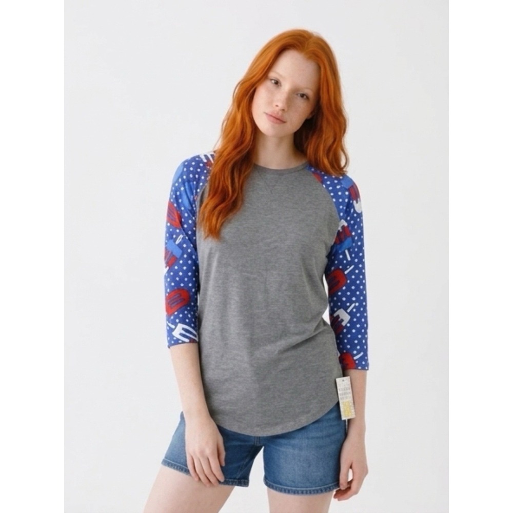 NWT Lularoe BombPop Popsicle Randy Baseball‎ Tee Red Blue White Stars USA XXS